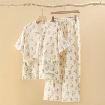 Set de pijamale postnatale din tifon de bumbac, 100% bumbac, mâneci lungi, pantaloni, stil pastoral