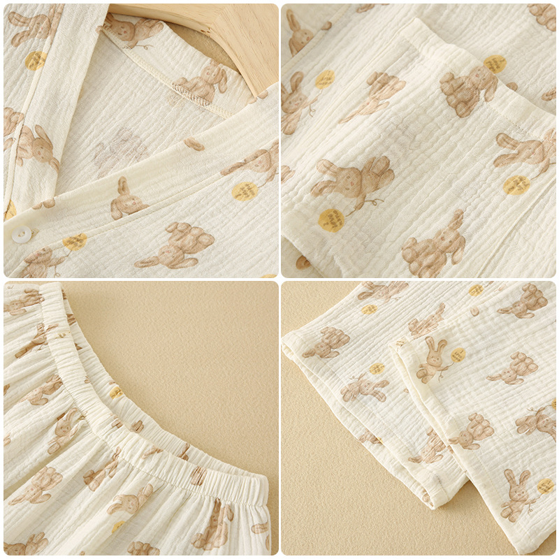 Set de pijamale postnatale din tifon de bumbac, 100% bumbac, mâneci lungi, pantaloni, stil pastoral