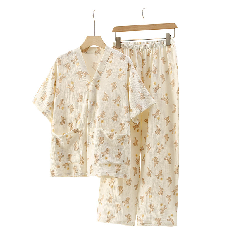 Set de pijamale postnatale din tifon de bumbac, 100% bumbac, mâneci lungi, pantaloni, stil pastoral