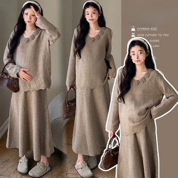 Майчин комплект от две части с пуловер с яка — дълги ръкави, пролет 2025, PVC плат