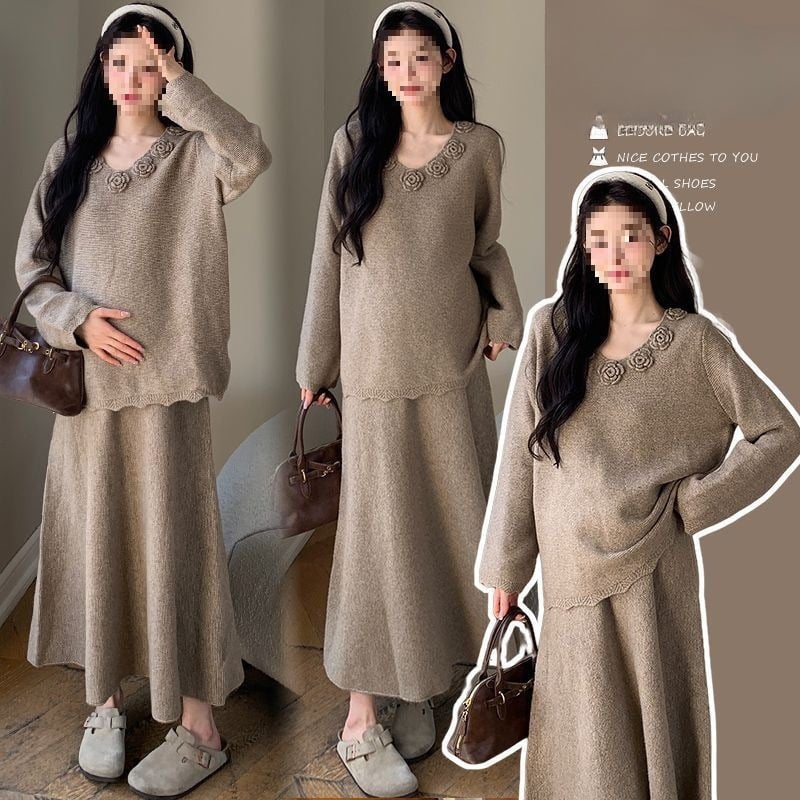 Майчин комплект от две части с пуловер с яка — дълги ръкави, пролет 2025, PVC плат