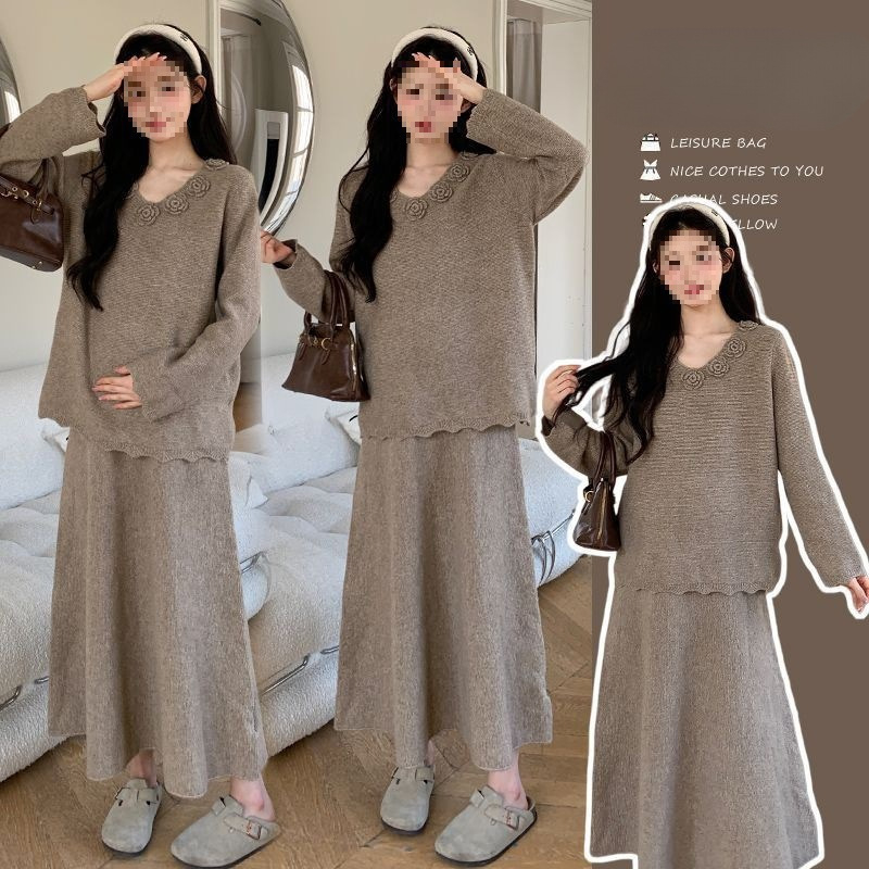 Майчин комплект от две части с пуловер с яка — дълги ръкави, пролет 2025, PVC плат