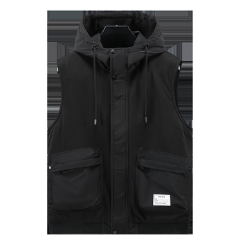 Γιλέκο με κουκούλα, γέμισμα από βαμβάκι, φαρδιά γραμμή, πολυεστερικό ύφασμα, νεανικό στυλ, τσέπες Mingji-line patch, φθινόπωρο 2024.