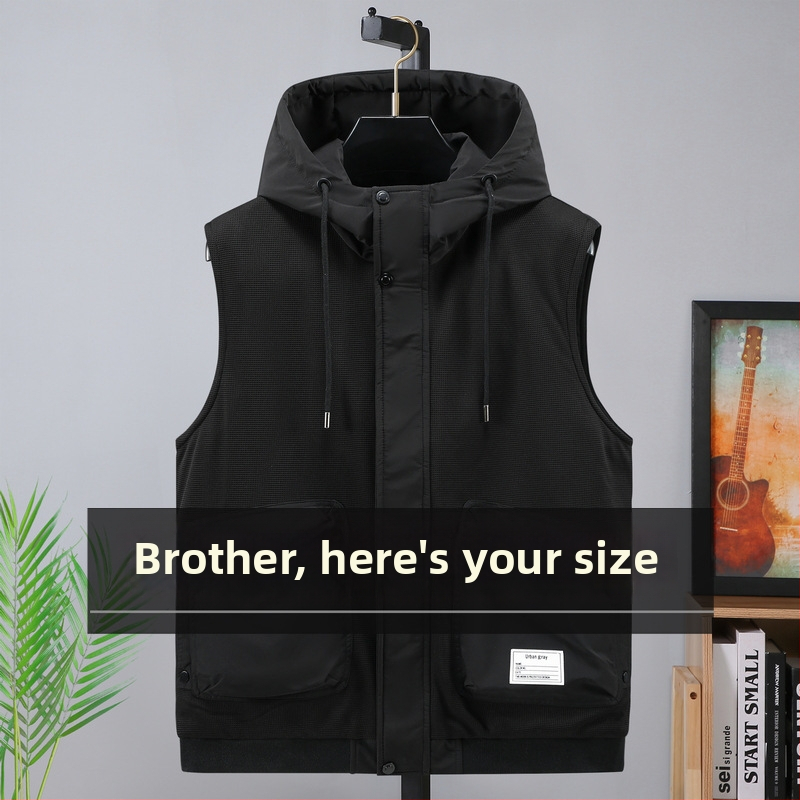 Kapucňová vesta s bavlnenou výplňou, voľný strih, polyesterová tkanina, mladistvý štýl, Mingji-line vrecká, jeseň 2024.