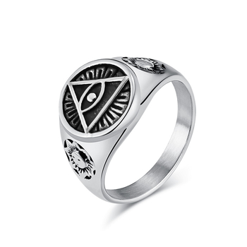 Prsten s motivom Oka Horusa, titan čelik, unisex, retro geometrijski dizajn, poliran završetak