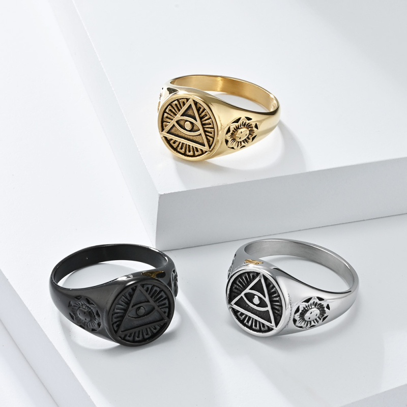 Prsten s motivom Oka Horusa, titan čelik, unisex, retro geometrijski dizajn, poliran završetak