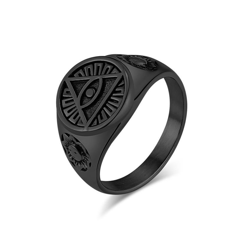 Prsten s motivom Oka Horusa, titan čelik, unisex, retro geometrijski dizajn, poliran završetak