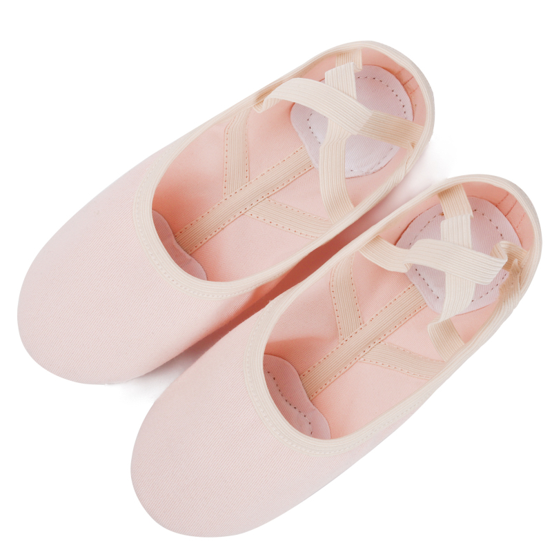 Pantofi de dans pentru copii, balet și latino, partea superioară din pânză, respirabili, talpă din piele de vită