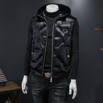 Ανδρικό γιλέκο με γέμισμα από πάπια, κουκούλα, κορεατικό στυλ με φερμουάρ, στενή γραμμή, για χειμερινό casual ντύσιμο, 2024