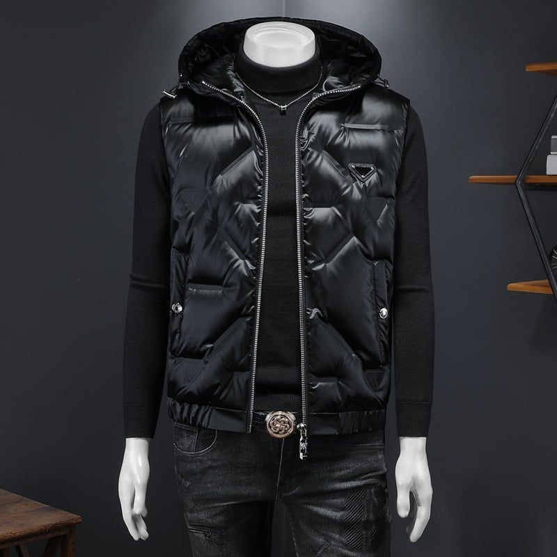 Ανδρικό γιλέκο με γέμισμα από πάπια, κουκούλα, κορεατικό στυλ με φερμουάρ, στενή γραμμή, για χειμερινό casual ντύσιμο, 2024