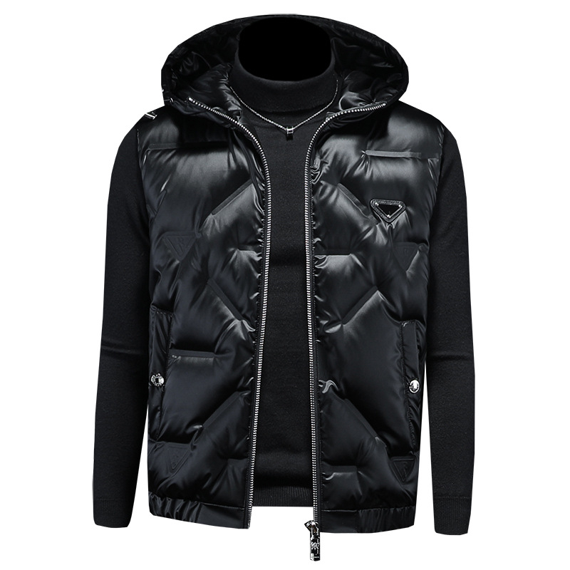 Ανδρικό γιλέκο με γέμισμα από πάπια, κουκούλα, κορεατικό στυλ με φερμουάρ, στενή γραμμή, για χειμερινό casual ντύσιμο, 2024