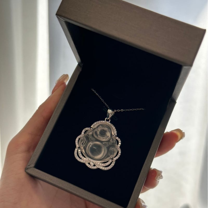 Náhrdelník s príveskom Budhu z achátu, Maitreja Smejúci Budha, retro štýl, elektroplátovanie