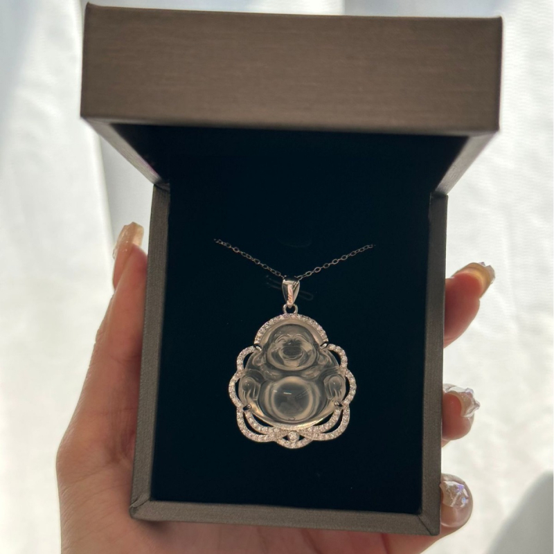 Náhrdelník s príveskom Budhu z achátu, Maitreja Smejúci Budha, retro štýl, elektroplátovanie