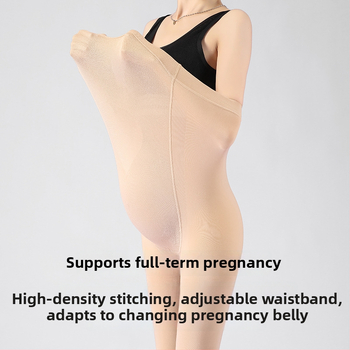 Бременни чорапогащи за есенно-зимен сезон, подпора за корема, нейлон-спандекс смес, средна плътност, подплатени флис, пълна дължина