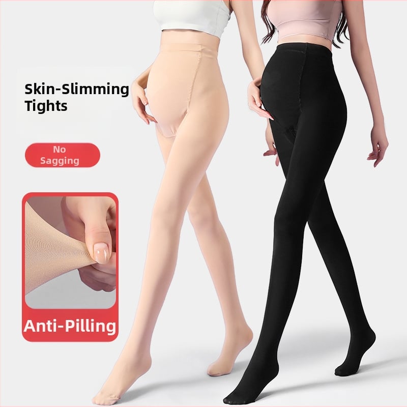 Бременни чорапогащи за есенно-зимен сезон, подпора за корема, нейлон-спандекс смес, средна плътност, подплатени флис, пълна дължина