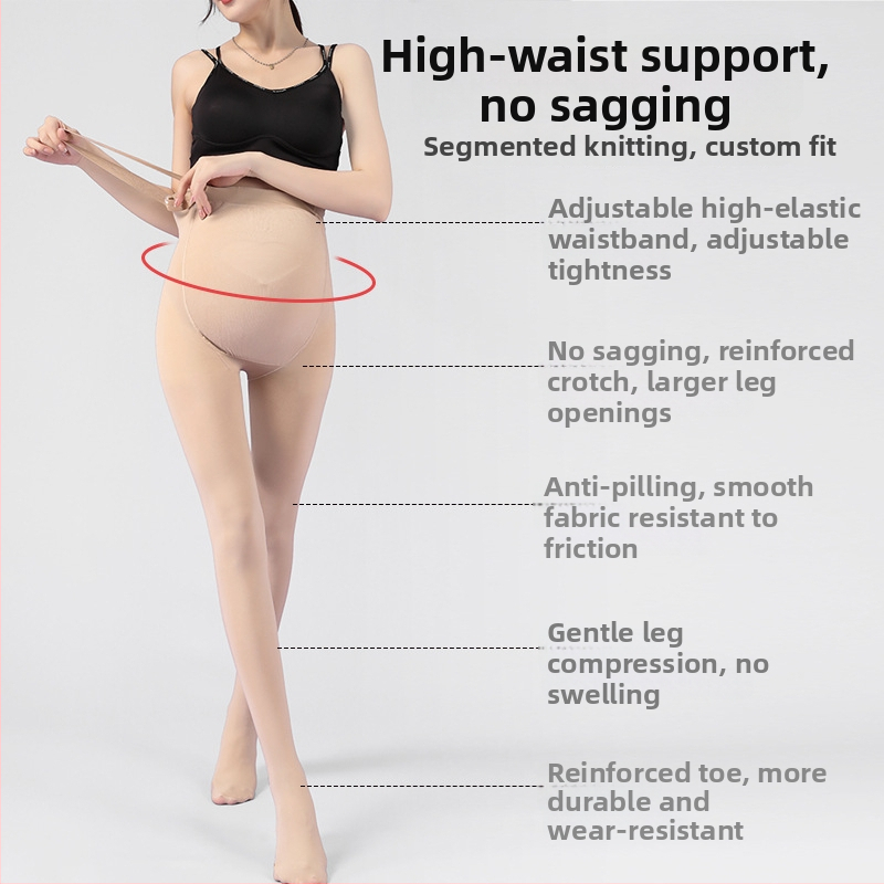 Бременни чорапогащи за есенно-зимен сезон, подпора за корема, нейлон-спандекс смес, средна плътност, подплатени флис, пълна дължина