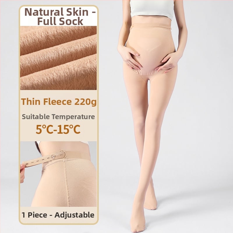 Бременни чорапогащи за есенно-зимен сезон, подпора за корема, нейлон-спандекс смес, средна плътност, подплатени флис, пълна дължина