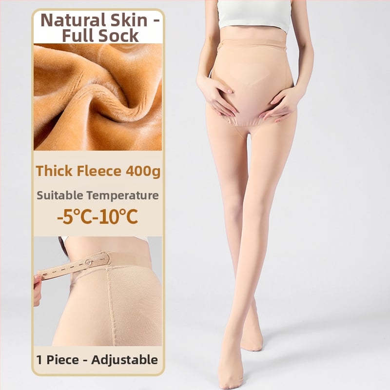Бременни чорапогащи за есенно-зимен сезон, подпора за корема, нейлон-спандекс смес, средна плътност, подплатени флис, пълна дължина