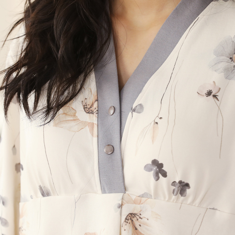 Set de pijamale pentru maternitate – bumbac 100%, antibacterian, cu pernă pentru sân; mâneci lungi, pantaloni; grosime material 181–200 g/m²; potrivit pentru vară, primăvară, toamnă