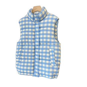 Жилетка с пълнеж от памук, със стояща яка и каре, закопчаване цип, полиестер-еластанова материя, Зимен сезон 2025