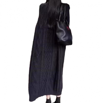 Дълъг плетен жилет с качулка – корейски стил, свободен силует, кръгло деколте, велурено плетиво, акрилно-полиестерна смес