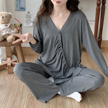 Îmbrăcăminte maternă pentru alăptare, cu nasturi ascunși, mâneci lungi, pantaloni — Modal/Viscoză 95–100%, Greutate moderată 161–180 g/m²