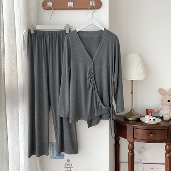 Îmbrăcăminte maternă pentru alăptare, cu nasturi ascunși, mâneci lungi, pantaloni — Modal/Viscoză 95–100%, Greutate moderată 161–180 g/m²