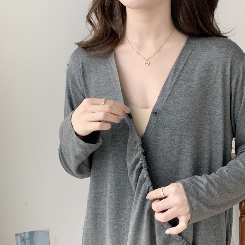 Îmbrăcăminte maternă pentru alăptare, cu nasturi ascunși, mâneci lungi, pantaloni — Modal/Viscoză 95–100%, Greutate moderată 161–180 g/m²