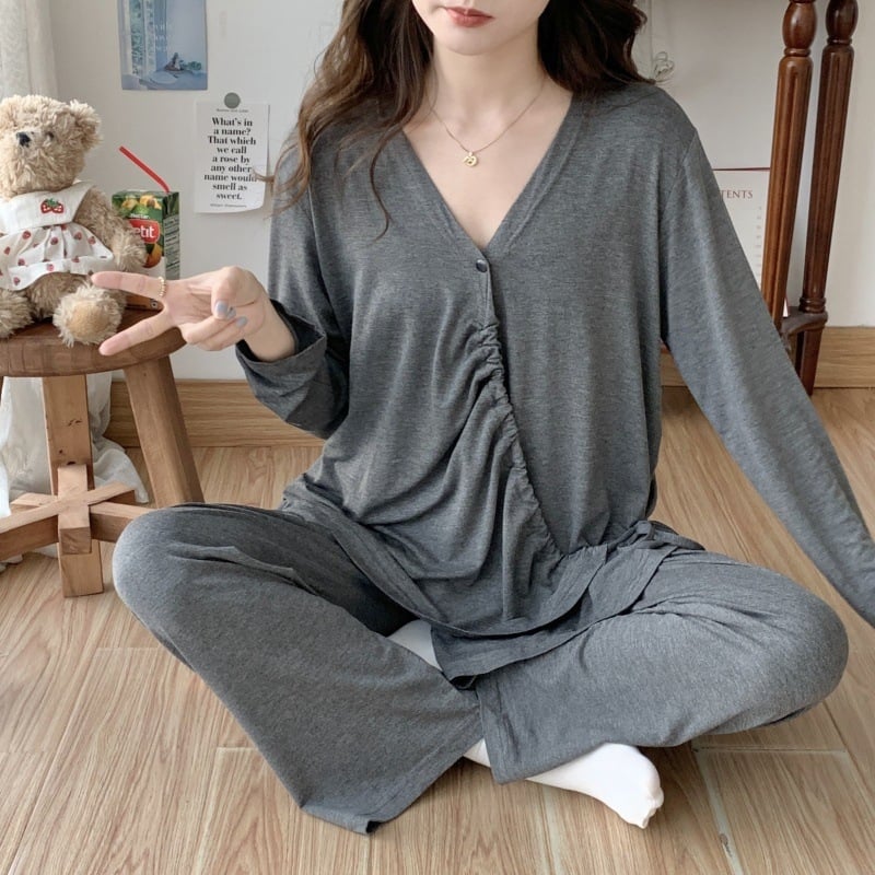 Îmbrăcăminte maternă pentru alăptare, cu nasturi ascunși, mâneci lungi, pantaloni — Modal/Viscoză 95–100%, Greutate moderată 161–180 g/m²