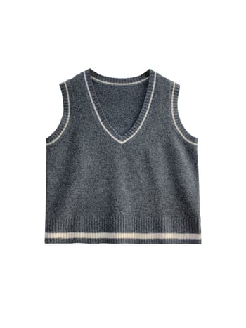Vesta tricotată lejeră pentru femei, stil coreean, decolteu în V, fără mâneci, lungime medie