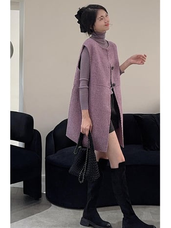 Жилет със слоев ефект, закопчаване с връзка, поло яка, chenille плат, 90–95% спандекс, удължена дължина