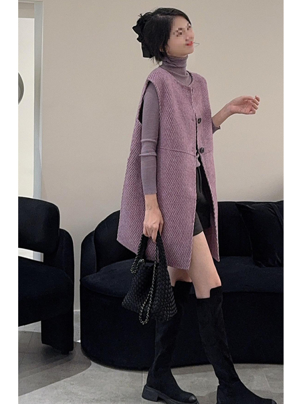 Жилет със слоев ефект, закопчаване с връзка, поло яка, chenille плат, 90–95% спандекс, удължена дължина