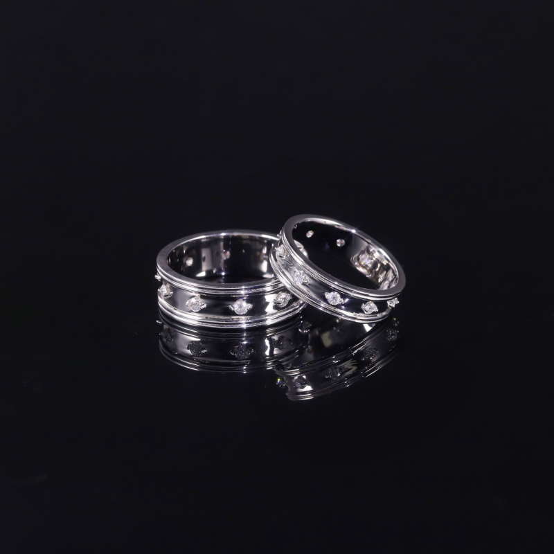 Комплект пръстени за двойки от стерлингово сребро S925 с култивиран диамант – основен KH538R, вторичен 0.1, за мъж и жена, годежен стил