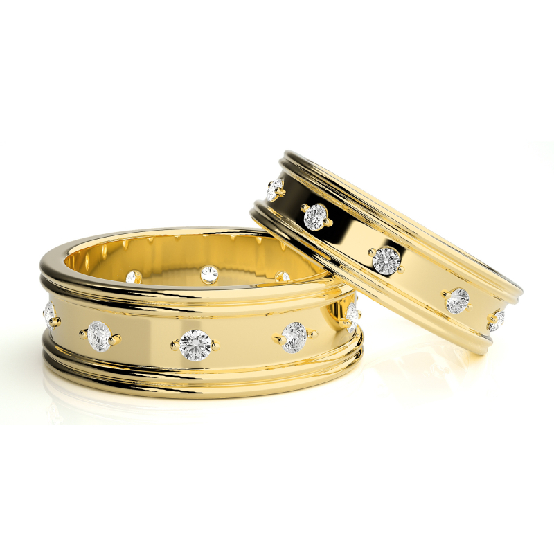 Комплект пръстени за двойки от стерлингово сребро S925 с култивиран диамант – основен KH538R, вторичен 0.1, за мъж и жена, годежен стил