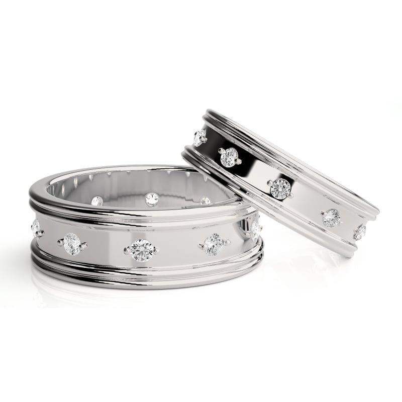 Комплект пръстени за двойки от стерлингово сребро S925 с култивиран диамант – основен KH538R, вторичен 0.1, за мъж и жена, годежен стил