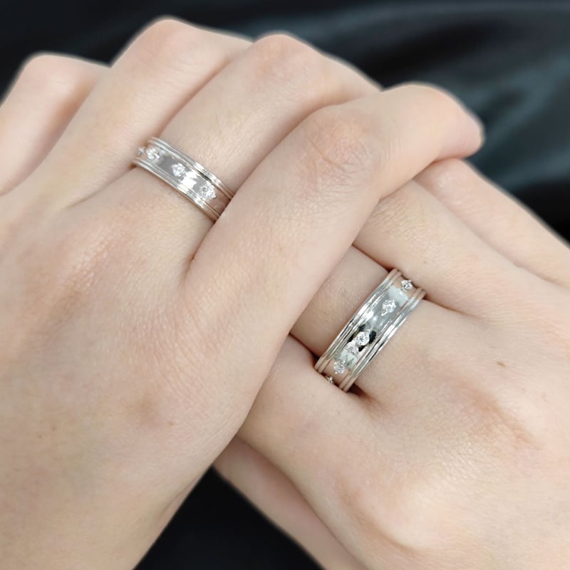 Комплект пръстени за двойки от стерлингово сребро S925 с култивиран диамант – основен KH538R, вторичен 0.1, за мъж и жена, годежен стил