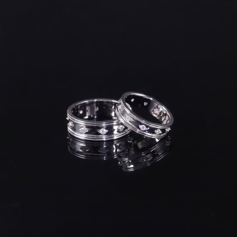 Комплект пръстени за двойки от стерлингово сребро S925 с култивиран диамант – основен KH538R, вторичен 0.1, за мъж и жена, годежен стил