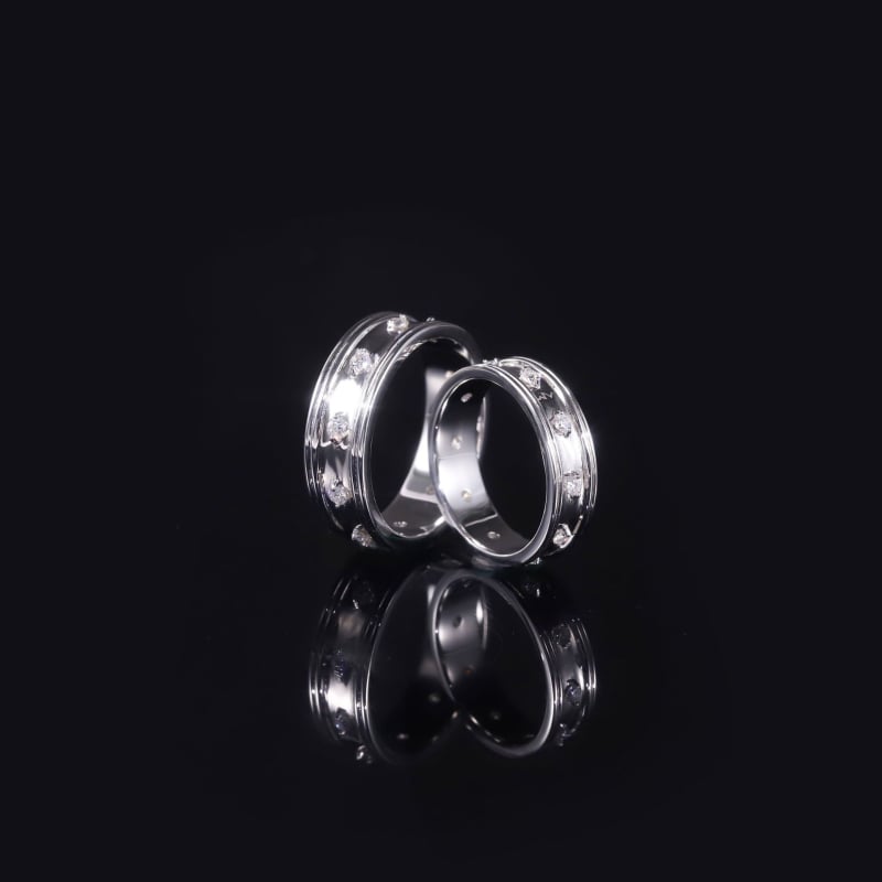 Комплект пръстени за двойки от стерлингово сребро S925 с култивиран диамант – основен KH538R, вторичен 0.1, за мъж и жена, годежен стил