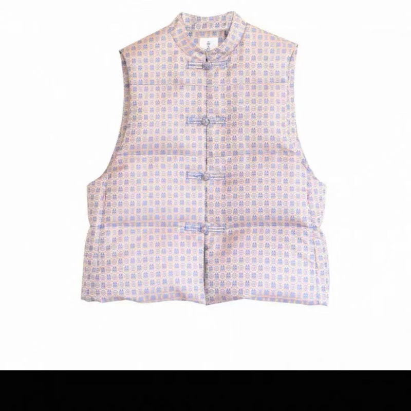 Дамски пух-памучен жилет с жакардова бродерия, свободен силует, кръгло деколте, зима 2025, памук-смесена материя с 50–70% полиестер