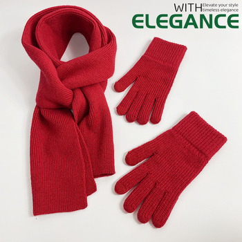 Σετ τριών τεμαχίων σκουφί, κασκόλ και γάντια από ακρυλικό, Jacquard πλέξιμο, μονόχρωμο σχέδιο, Unisex ενηλίκων, για χειμώνα-φθινόπωρο