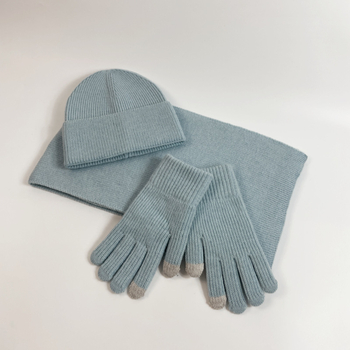 Σετ τριών τεμαχίων σκουφί, κασκόλ και γάντια από ακρυλικό, Jacquard πλέξιμο, μονόχρωμο σχέδιο, Unisex ενηλίκων, για χειμώνα-φθινόπωρο
