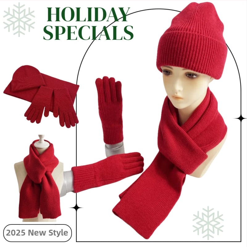 Σετ τριών τεμαχίων σκουφί, κασκόλ και γάντια από ακρυλικό, Jacquard πλέξιμο, μονόχρωμο σχέδιο, Unisex ενηλίκων, για χειμώνα-φθινόπωρο