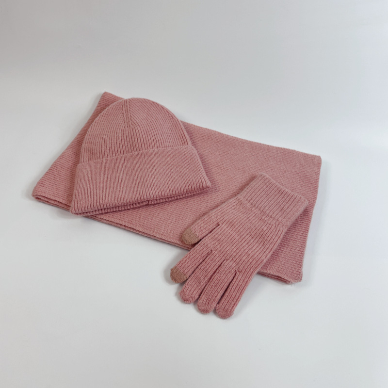 Σετ τριών τεμαχίων σκουφί, κασκόλ και γάντια από ακρυλικό, Jacquard πλέξιμο, μονόχρωμο σχέδιο, Unisex ενηλίκων, για χειμώνα-φθινόπωρο