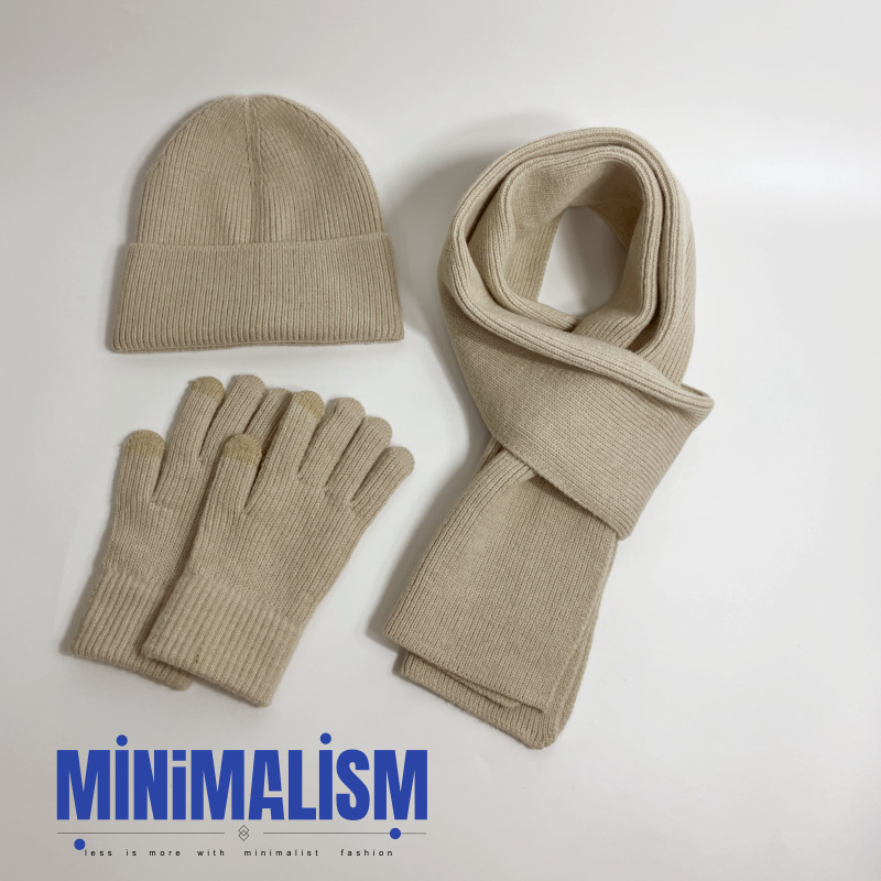 Σετ τριών τεμαχίων σκουφί, κασκόλ και γάντια από ακρυλικό, Jacquard πλέξιμο, μονόχρωμο σχέδιο, Unisex ενηλίκων, για χειμώνα-φθινόπωρο
