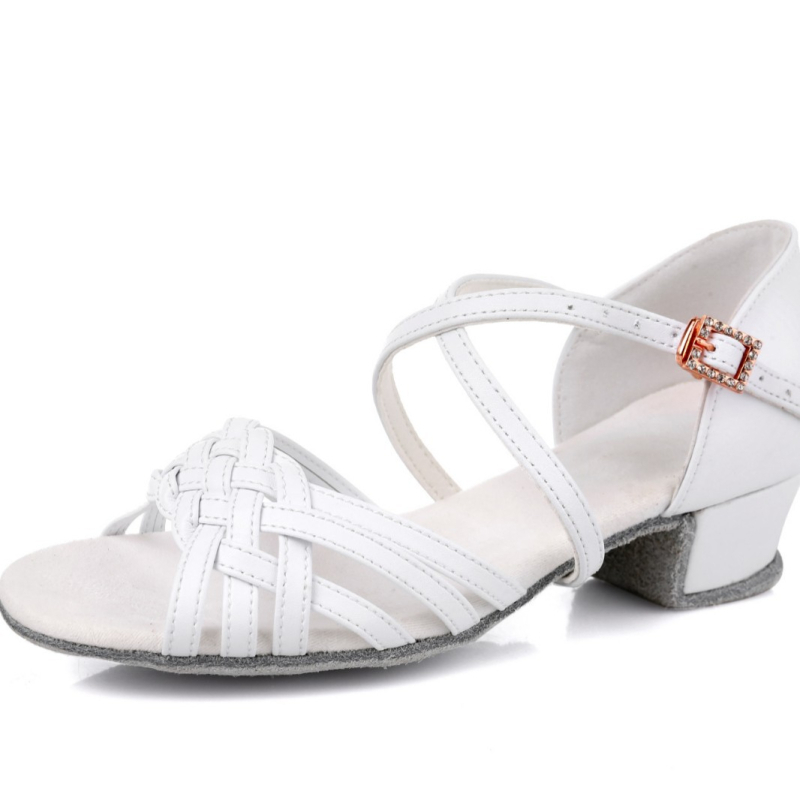 Cipele za latino ples za djevojčice, kožna potplata, srednje visoki pet, za trening, otporne na habanje, upijaju znoj i ublažavaju udarce