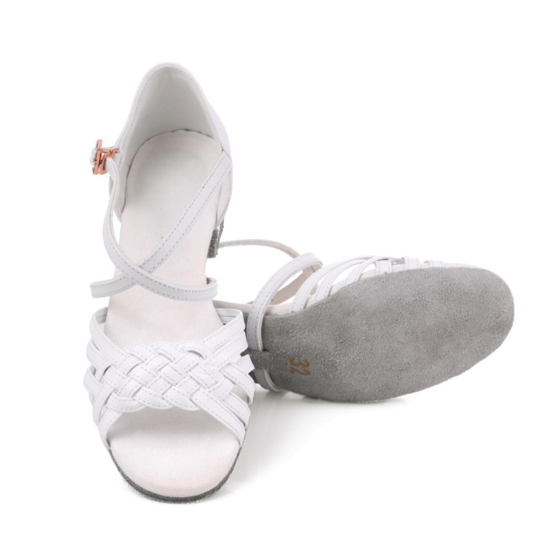 Cipele za latino ples za djevojčice, kožna potplata, srednje visoki pet, za trening, otporne na habanje, upijaju znoj i ublažavaju udarce