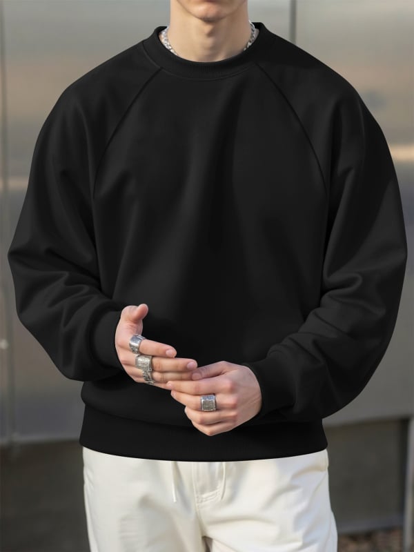 Férfi fleece-pulóver laza szabás, hosszú ujjak, sportos stílus, 250 g súly, tavasz/őszre