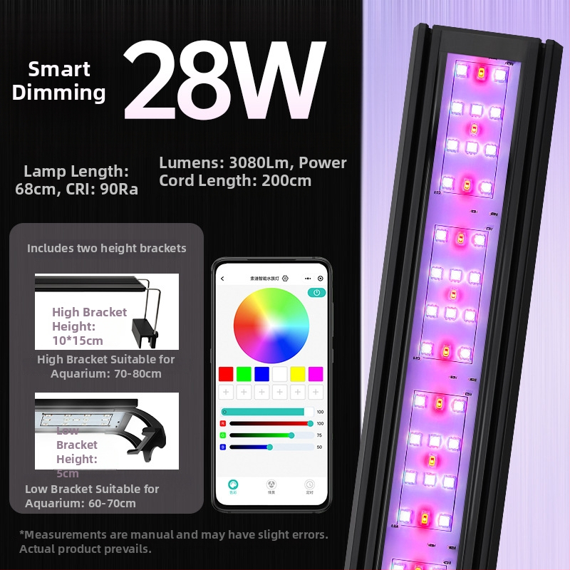 LED svjetlo za akvarij s aluminijskim tijelom, 9,6–70W, podesiva jačina i tajmer, naglašavanje boja za vodene biljke