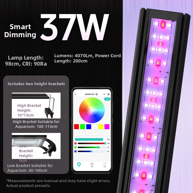 LED svjetlo za akvarij s aluminijskim tijelom, 9,6–70W, podesiva jačina i tajmer, naglašavanje boja za vodene biljke