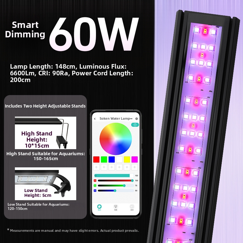 LED svjetlo za akvarij s aluminijskim tijelom, 9,6–70W, podesiva jačina i tajmer, naglašavanje boja za vodene biljke